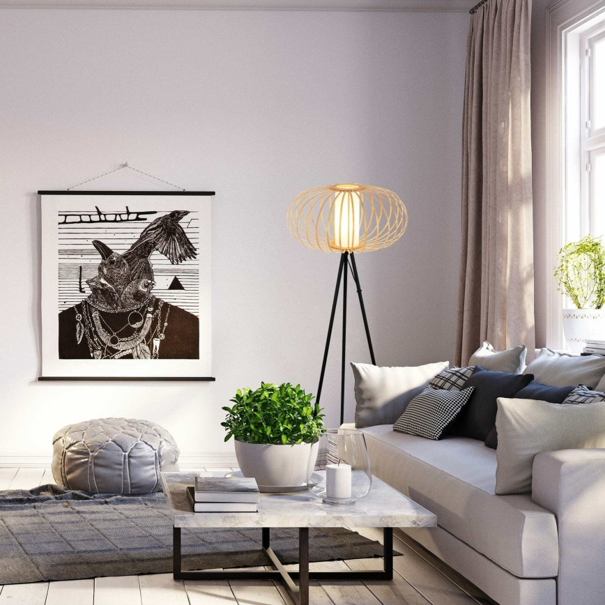 Briloner 1759011 - Lampa podłogowa 1xE27/10W/230V bambus/czarny