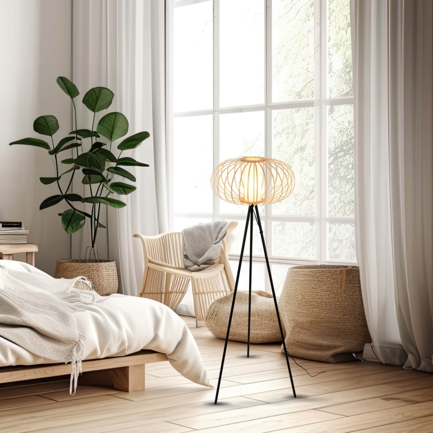 Briloner 1759011 - Lampa podłogowa 1xE27/10W/230V bambus/czarny