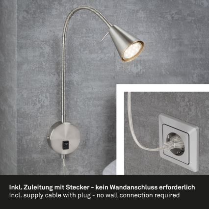 Briloner 2082-012 - Kinkiet LED z giętkim ramieniem COMFORT LIGHT 1xGU10/5W/230V matowy chrom