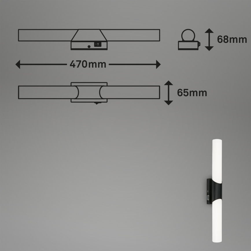 Briloner 2111-115 - Oświetlenie LED do lustra łazienkowego LED/11W/230V IP44 47 cm czarne