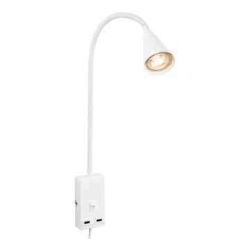 Briloner 2175-016 - Regulowana lampa ścienna z portem USB 1xGU10/10W/230V biała
