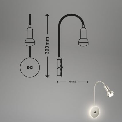 Briloner 2178012 - LED Elastyczna lampa naścienna 1xE14/10W/230V + LED/3W matowy chrom