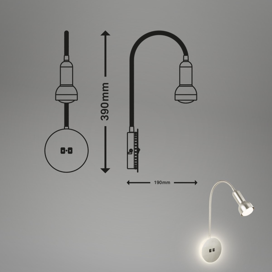 Briloner 2178012 - LED Elastyczna lampa naścienna 1xE14/10W/230V + LED/3W matowy chrom