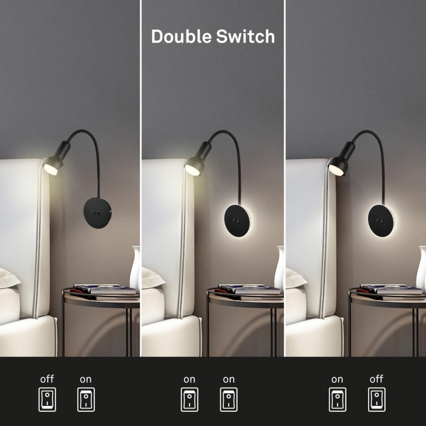 Briloner 2178015 - Elastyczna lampa ścienna LED 1xE14/10W/230V + LED/3W czarna