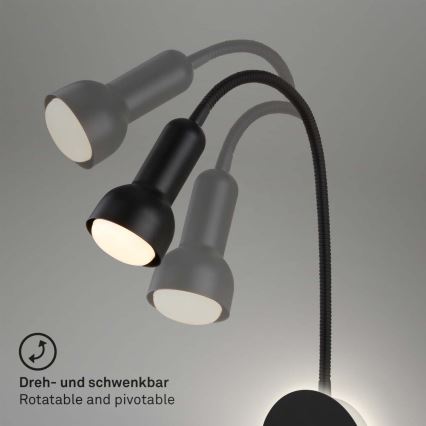 Briloner 2178015 - Elastyczna lampa ścienna LED 1xE14/10W/230V + LED/3W czarna