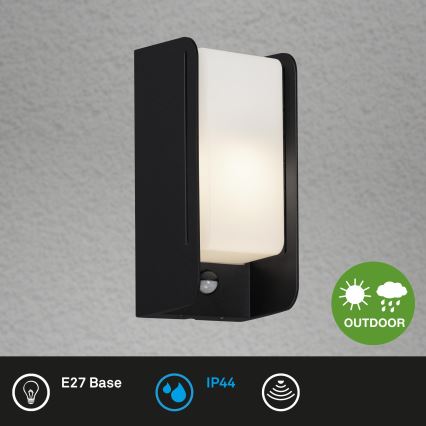 Briloner 3017-015 - Zewnętrzny kinkiet z czujnikiem BOKS 1xE27/12W/230V IP44