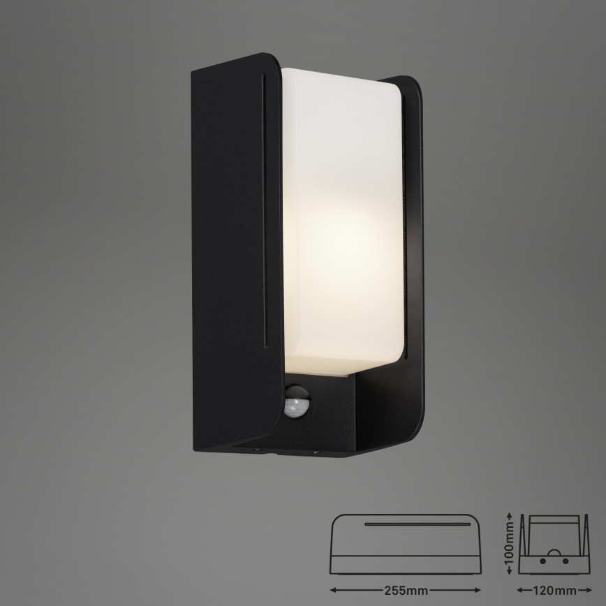 Briloner 3017-015 - Zewnętrzny kinkiet z czujnikiem BOKS 1xE27/12W/230V IP44