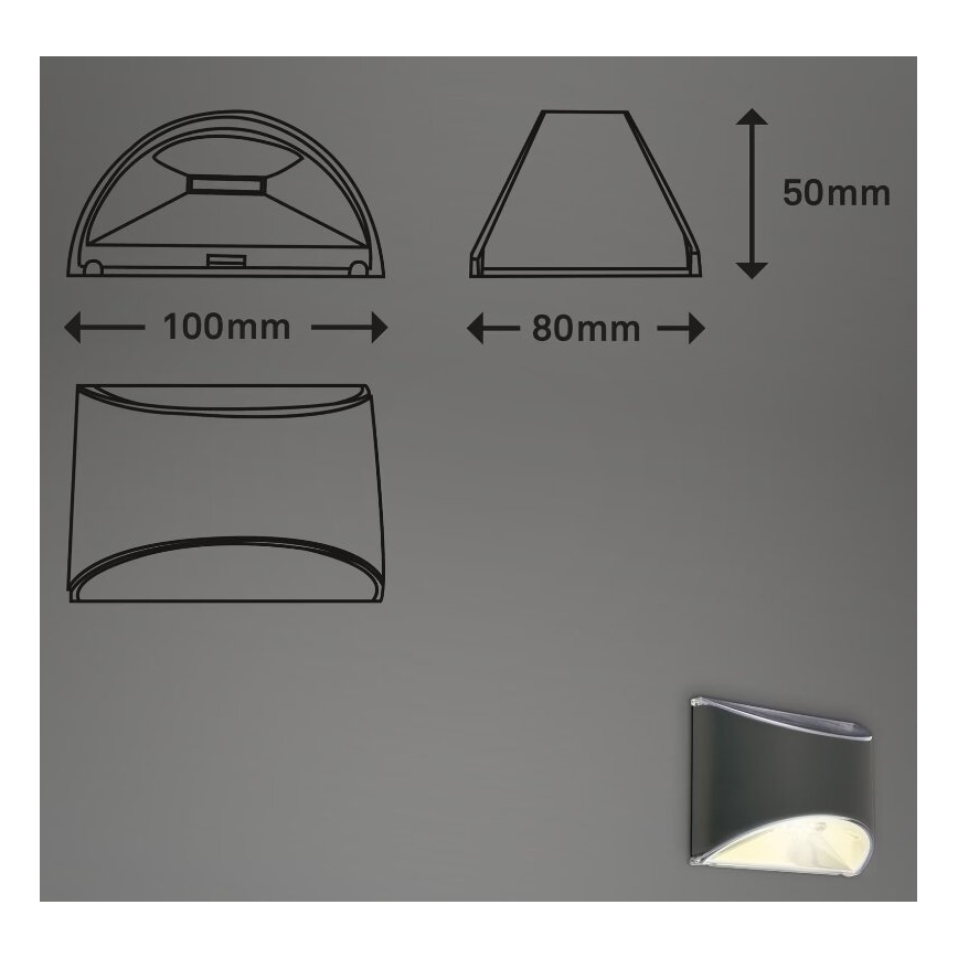 Briloner 3133015 - LED Kinkiet solarny LED/2W/3,7V IP44 3000K