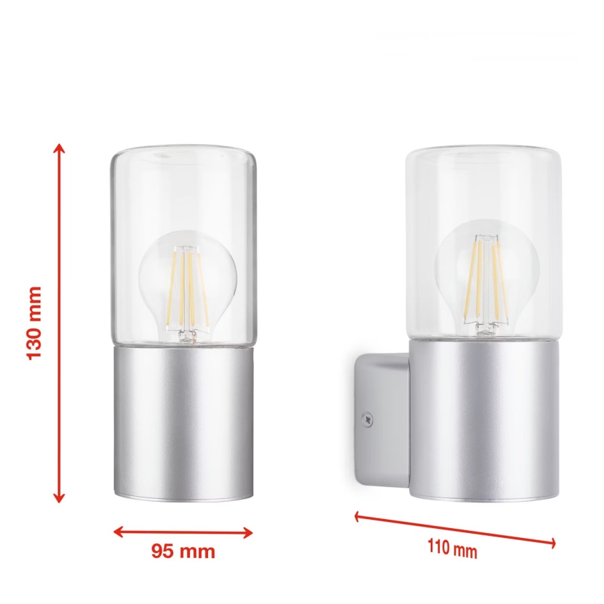 Briloner 320504TF - Kinkiet zewnętrzny 1xE27/12W/230V IP44 srebrny