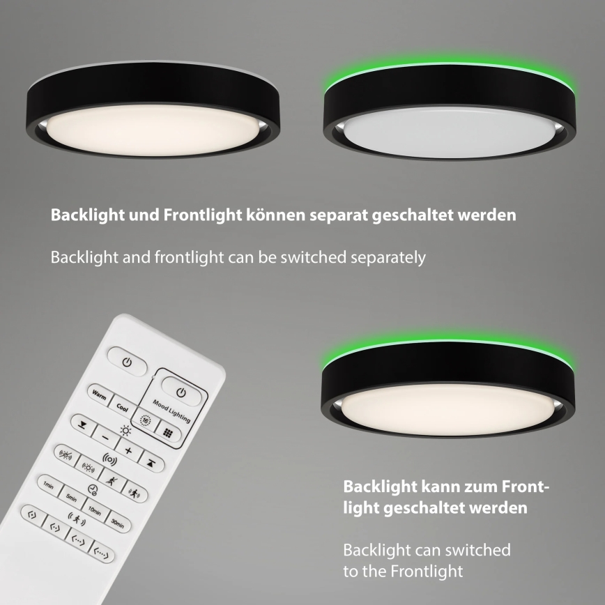 Briloner 3227-015 - LED RGB ściemnialna lampa sufitowa z czujnikiem TALENA LED/24W/230V czarna + pilot do zdalnego sterowania