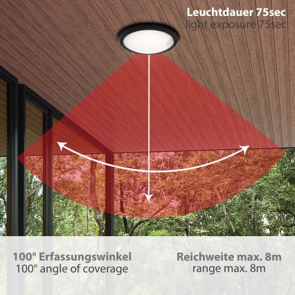 Briloner 3352-015 - Lampa zewnętrzna LED z czujnikiem HELSINKI LED/12W/230V IP44