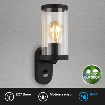 Briloner 3628-015 - Kinkiet zewnętrzny z czujnikiem KAIRO 1xE27/12W/230V czarny