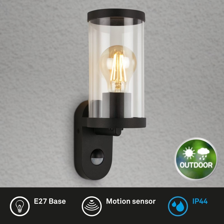 Briloner 3628-015 - Kinkiet zewnętrzny z czujnikiem KAIRO 1xE27/12W/230V czarny