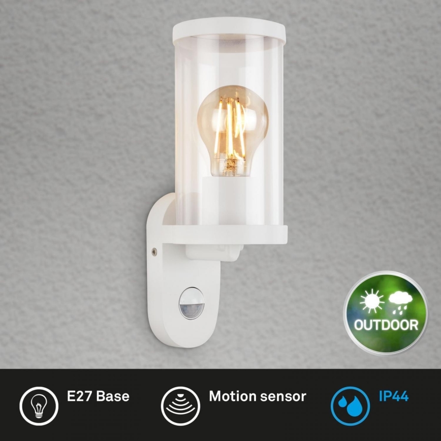Briloner 3628-016 - Kinkiet zewnętrzny z czujnikiem KAIRO 1xE27/12W/230V IP44 biały