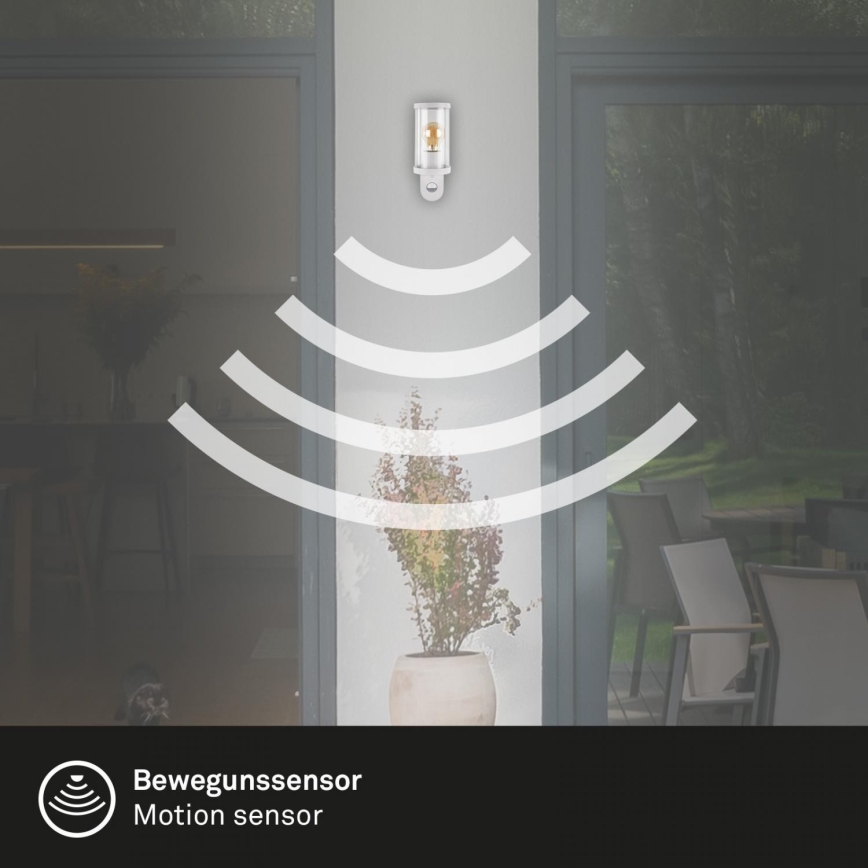 Briloner 3628-016 - Zewnętrzna lampa ścienna z czujnikiem KAIRO 1xE27/12W/230V IP44 biała