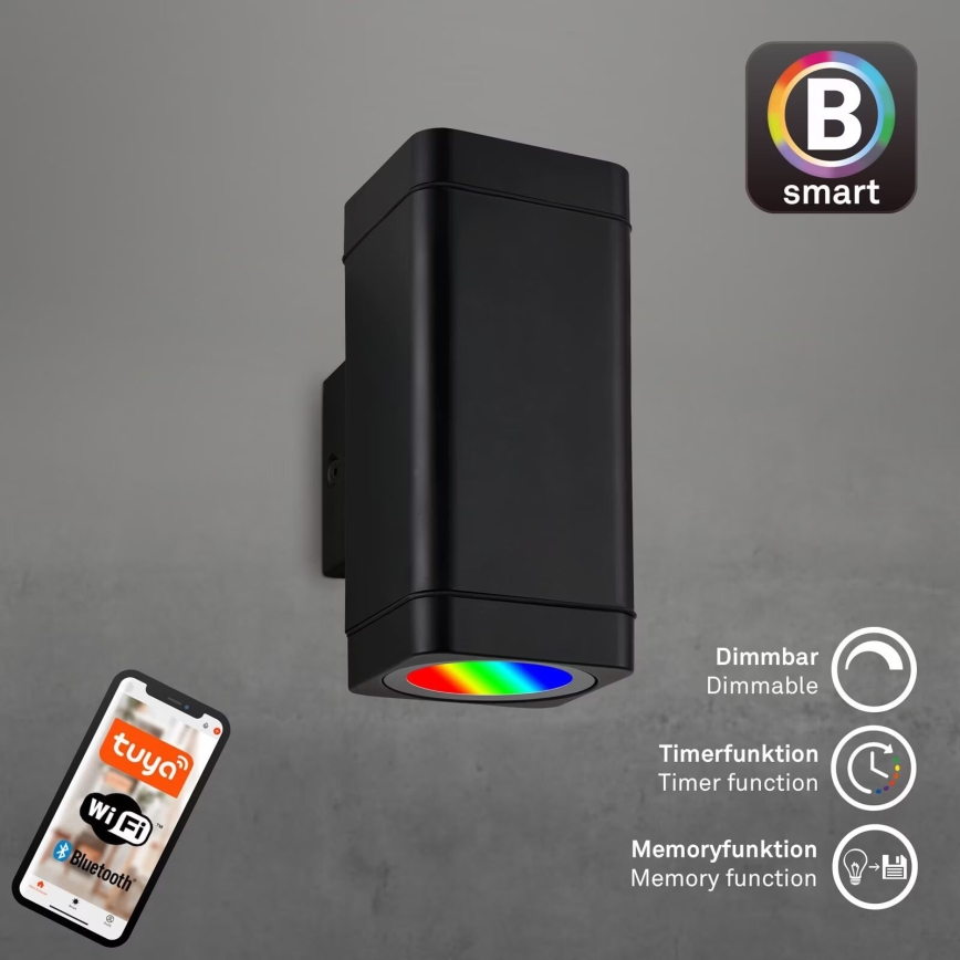 Briloner 3675-025 - LED RGBW Ściemnialny kinkiet zewnętrzny 2xLED/8,5W/230V 3000-6500K Wi-Fi Tuya IP44 czarny