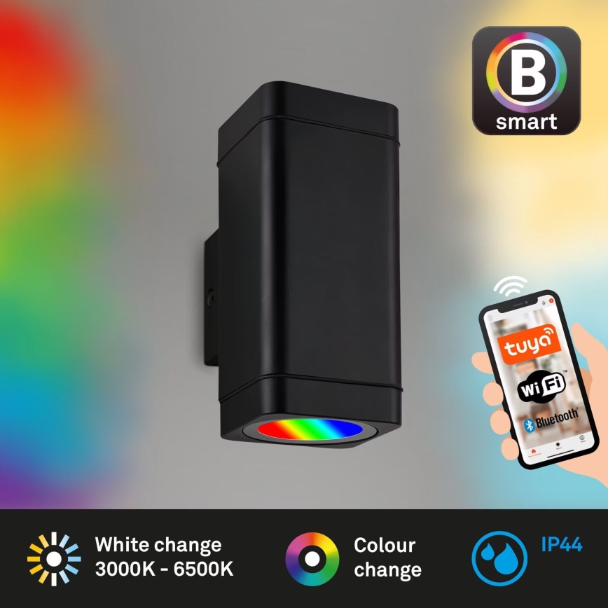 Briloner 3675-025 - LED RGBW Ściemnialny kinkiet zewnętrzny 2xLED/8,5W/230V 3000-6500K Wi-Fi Tuya IP44 czarny