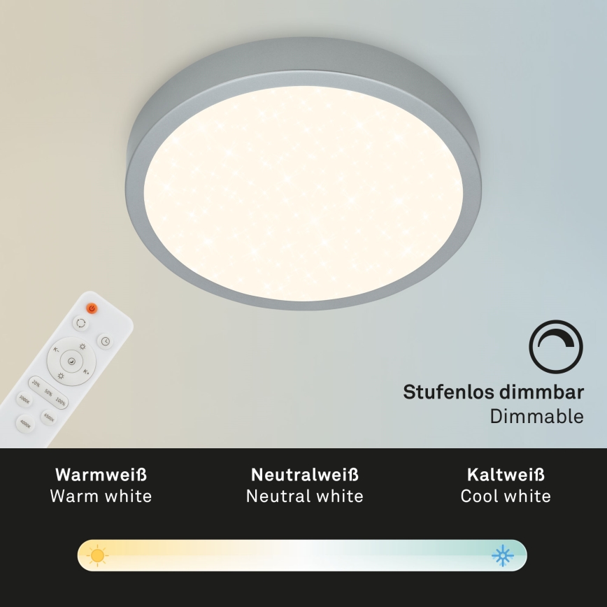 Briloner 3701-014 - LED Plafon ściemnialny RUNA LED/18W/230V 2700-6500K srebrny + pilot zdalnego sterowania