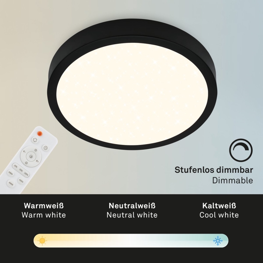 Briloner 3704-015 - LED Plafon ściemnialny RUNA LED/22W/230V 2700-6500K czarny + pilot zdalnego sterowania