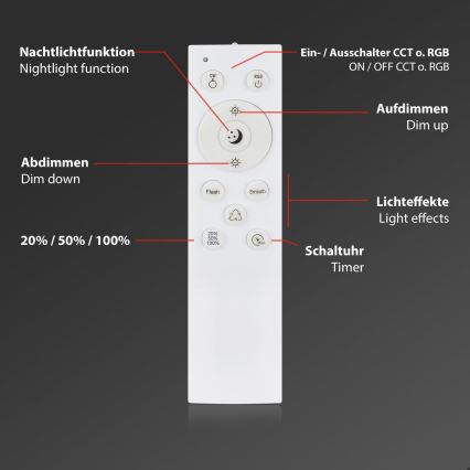 Briloner 3709-014 - Ściemnialna lampa sufitowa RGBW LED/22W/230V 4000K śr. 38 cm srebrny + zdalne sterowanie