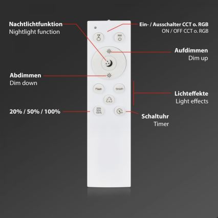 Briloner 3709-016 - Ściemnialna lampa sufitowa RGBW LED/22W/230V 4000K śr. 38 cm biały + zdalne sterowanie