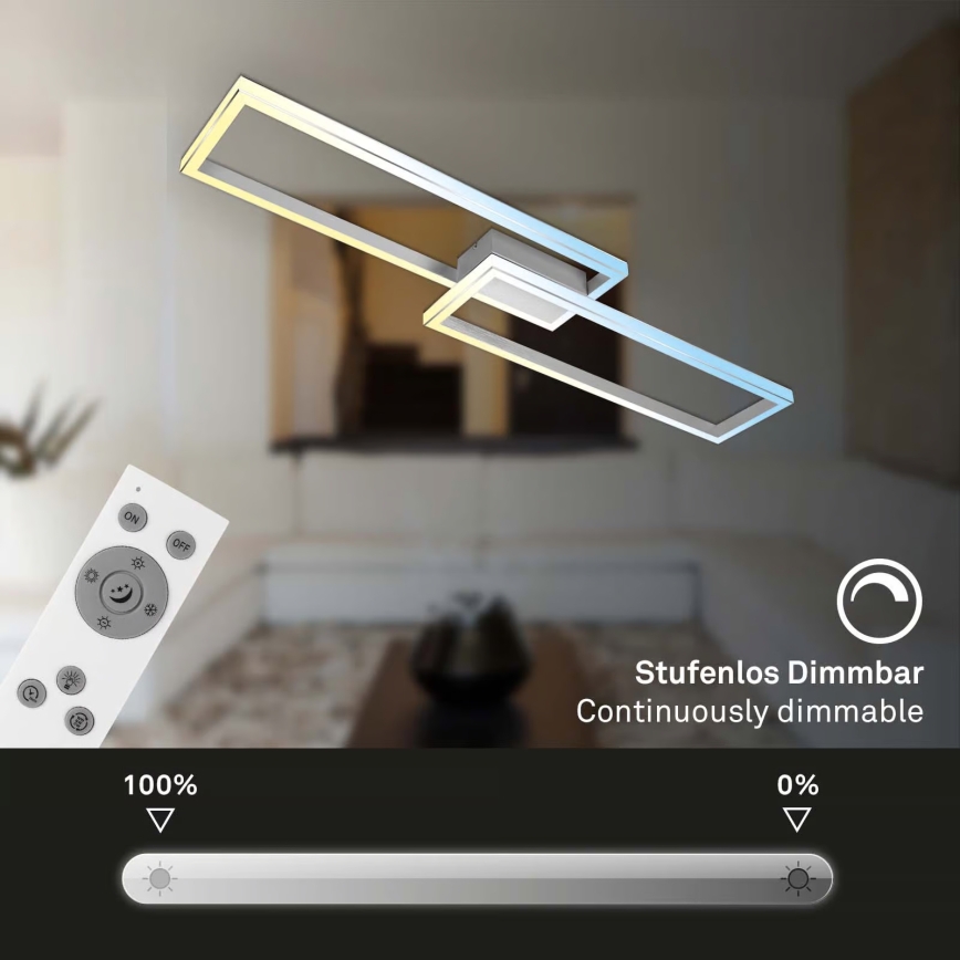 Briloner 3761019 - Ściemnialna oprawa sufitowa LED/45W/230V 2700-6500K matowy chrom + pilot zdalnego sterowania