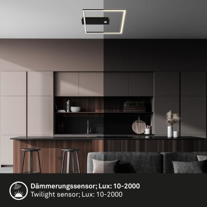 Briloner 3770-015 - Oprawa sufitowa LED z czujnikiem ruchu i zmierzchu FRAME LED/14W/230V 3000K 30x32 cm czarna