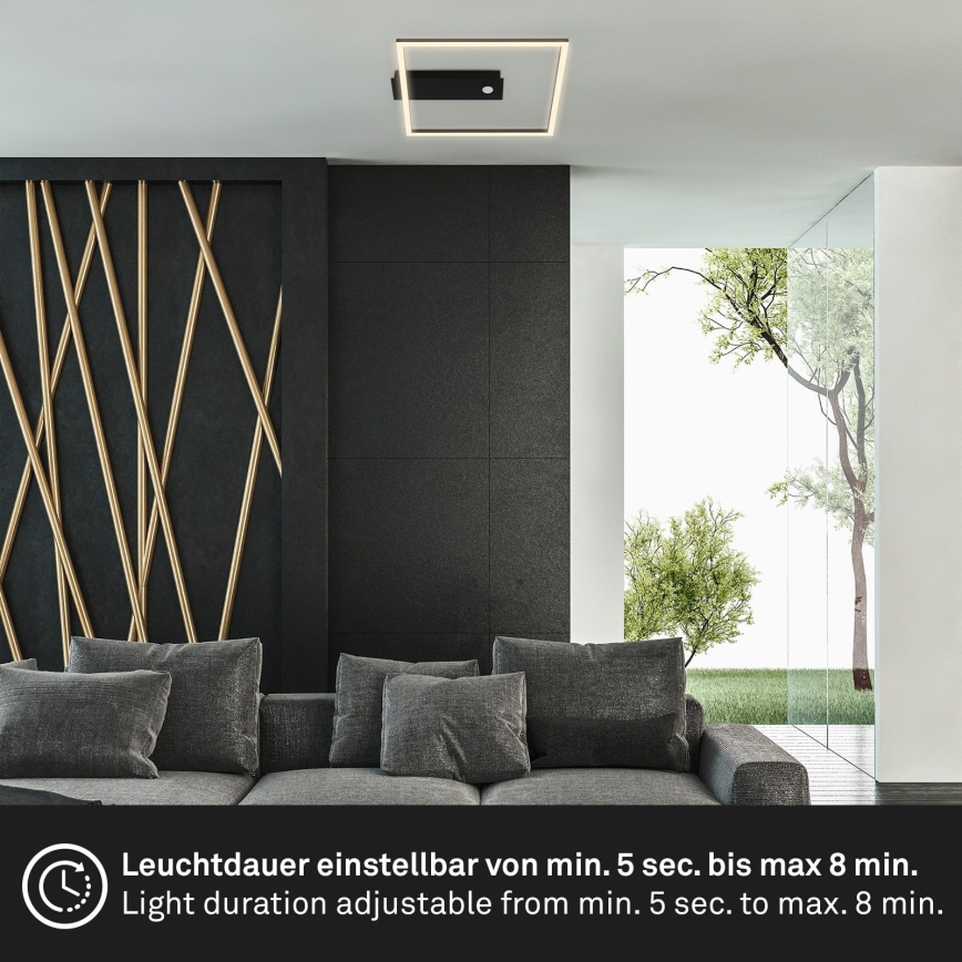 Briloner 3770-015 - Oprawa sufitowa LED z czujnikiem ruchu i zmierzchu FRAME LED/14W/230V 3000K 30x32 cm czarna