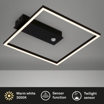 Briloner 3770-015 - Oprawa sufitowa LED z czujnikiem ruchu i zmierzchu FRAME LED/14W/230V 3000K 30x32 cm czarna