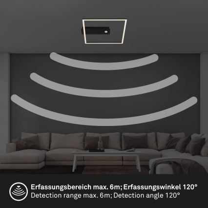 Briloner 3770-015 - Oprawa sufitowa LED z czujnikiem ruchu i zmierzchu FRAME LED/14W/230V 3000K 30x32 cm czarna