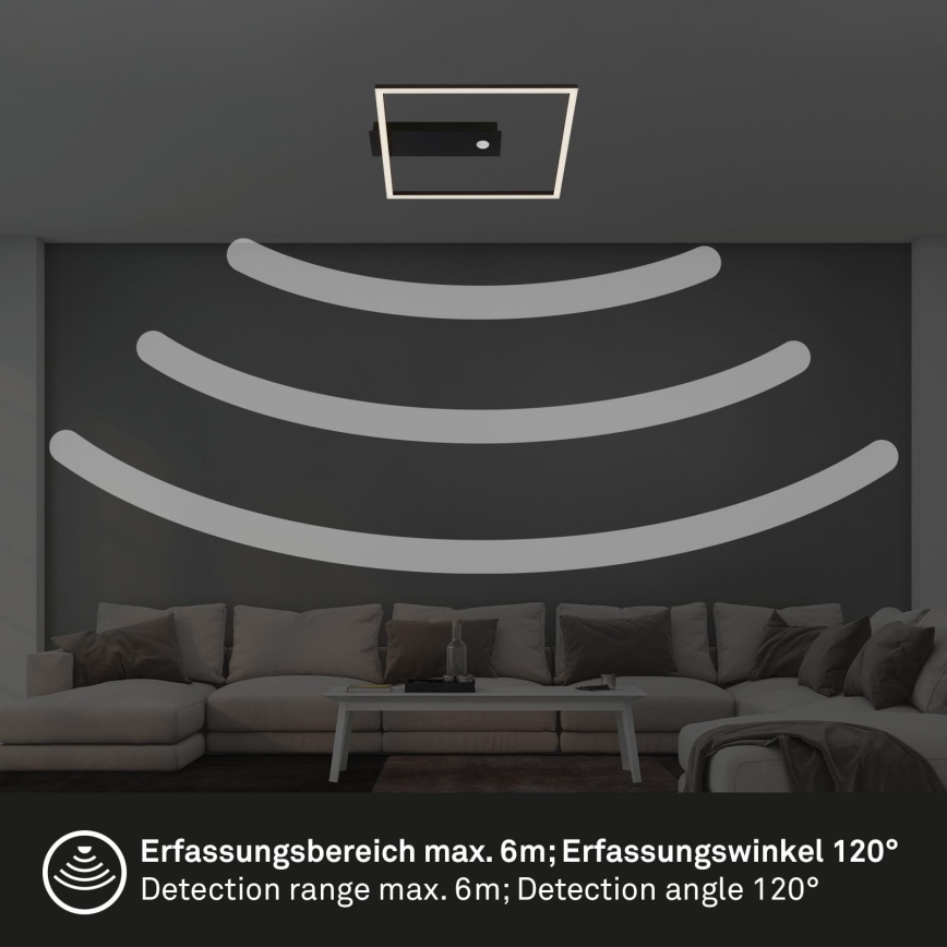 Briloner 3770-015 - Oprawa sufitowa LED z czujnikiem ruchu i zmierzchu FRAME LED/14W/230V 3000K 30x32 cm czarna