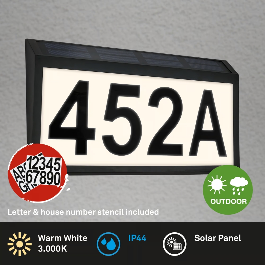 Briloner 3797015 - Solarny podświetlany numer domu LED 0,5W/1,2V 1200 mAh IP44