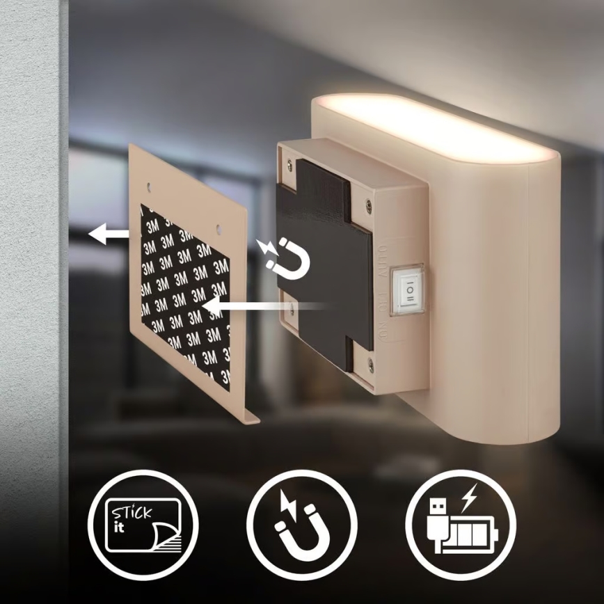 Briloner 3878011 - Kinkiet LED ładowalny z czujnikiem ruchu i zmierzchu CHAT LED/3W/5V 2000 mAh beżowy