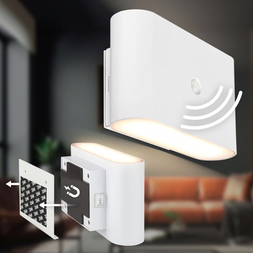 Briloner 3878016 - Ładowalny kinkiet LED z czujnikiem ruchu i zmierzchu CHAT LED/3W/5V 2000 mAh biały