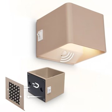 Briloner 3879011 - Ładowalny kinkiet ścienny LED z czujnikiem ruchu i zmierzchu BORRA LED/1,5W/5V 3600 mAh beżowy