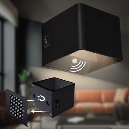 Briloner 3879015 - LED ładowalny kinkiet z czujnikiem ruchu i zmierzchu BORRA LED/1,5W/5V 3600 mAh czarny