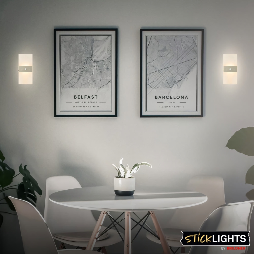 Briloner 3888012 - Ładowalna lampa ścienna z czujnikiem ruchu i zmierzchu AURA LED/2,5W/5V 1800 mAh matowy chrom