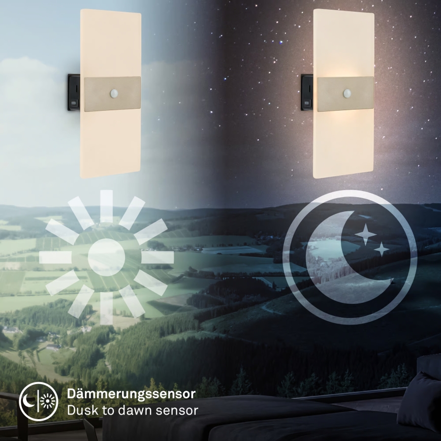 Briloner 3888012 - Ładowalna lampa ścienna z czujnikiem ruchu i zmierzchu AURA LED/2,5W/5V 1800 mAh matowy chrom