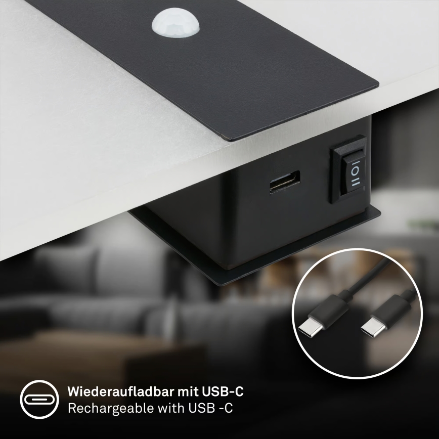 Briloner 3888015 - Ładowalna lampa ścienna LED z czujnikiem ruchu i zmierzchu AURA LED/2,5W/5V 1800 mAh czarna