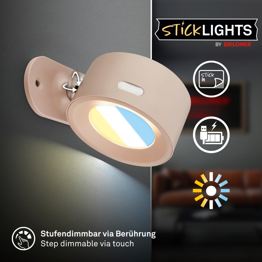 Briloner 3896011 - Ściemnialny ładowalny kinkiet LED TARI LED/1,6W/5V 1500 mAh beżowy