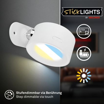 Briloner 3896016 - LED ściemnialny ładowalny kinkiet TARI LED/1,6W/5V 1500 mAh biały