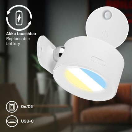 Briloner 3896016 - ściemnialny ładowalny kinkiet LED TARI LED/1,6W/5V 1500 mAh biały