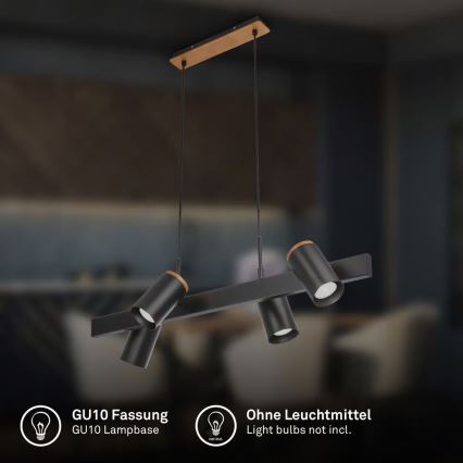 Briloner 4059045 - Lampa wisząca na lince ERA 4xGU10/10W/230V czarna