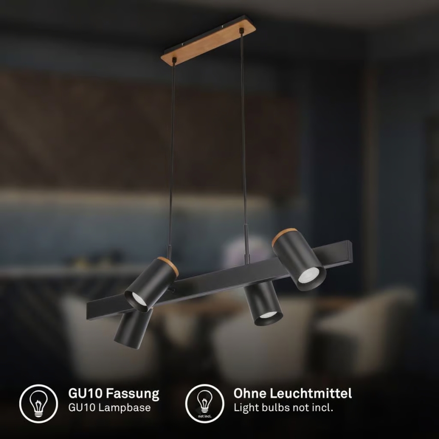 Briloner 4059045 - Lampa wisząca na lince ERA 4xGU10/10W/230V czarna