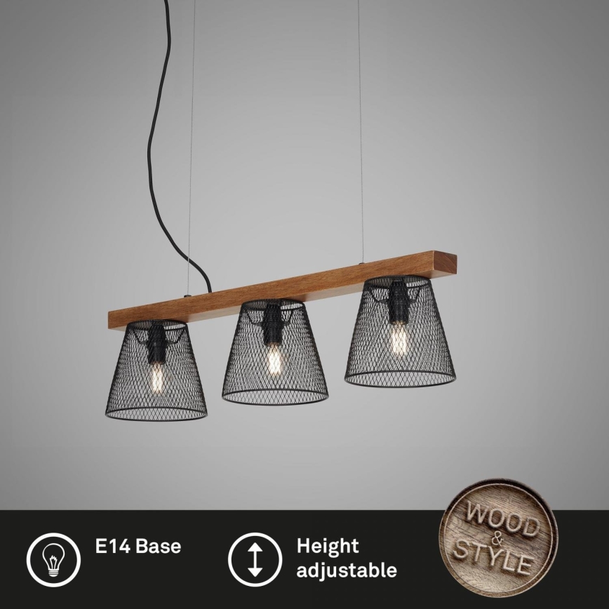 Briloner 4077-035 - Żyrandol na lince WOOD & STYLE 3xE14/25W/230V kauczukowiec