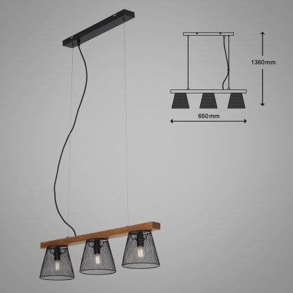 Briloner 4077-035 - Żyrandol na lince WOOD & STYLE 3xE14/25W/230V kauczukowiec