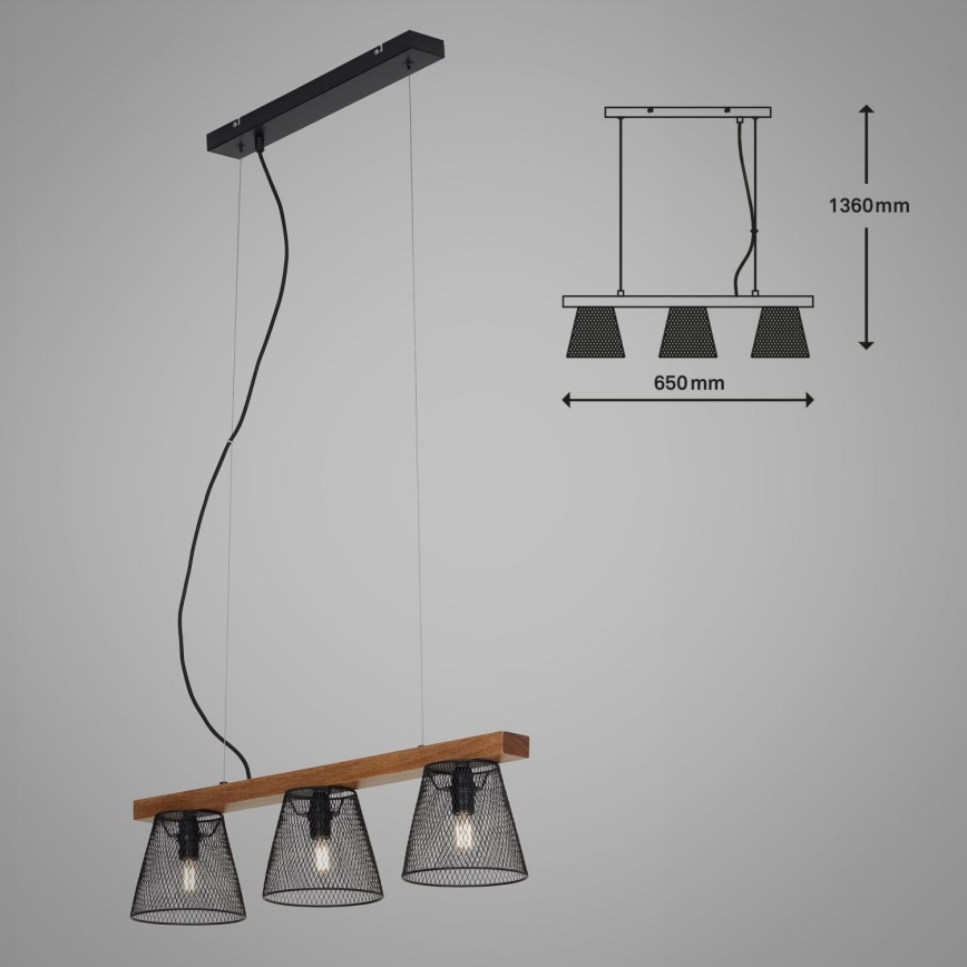 Briloner 4077-035 - Żyrandol na lince WOOD & STYLE 3xE14/25W/230V kauczukowiec