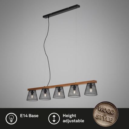 Briloner 4077-055 - Żyrandol na lince WOOD & STYLE 5xE14/25W/230V kauczukowiec