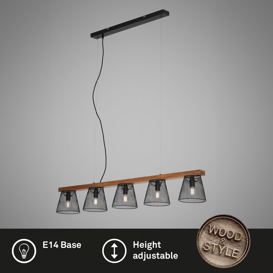 Briloner 4077-055 - Żyrandol na lince WOOD & STYLE 5xE14/25W/230V kauczukowiec