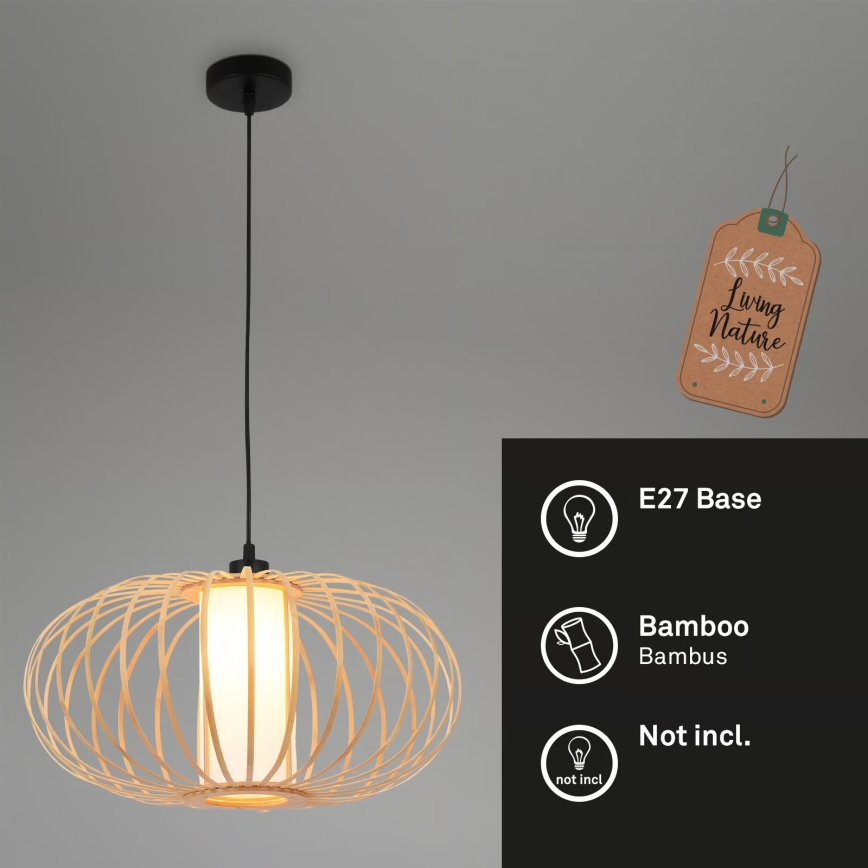 Briloner 4759011 - Lampa wisząca na lince 1xE27/10W/230V czarna/bambusowa